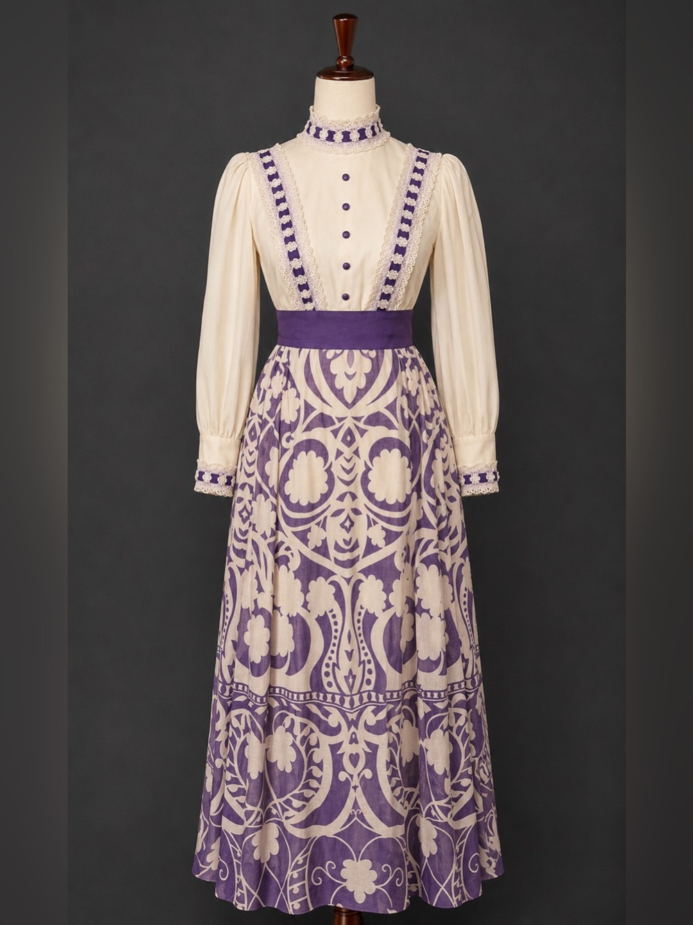 White and Purple Vintage print Maxi Dress-  XXS